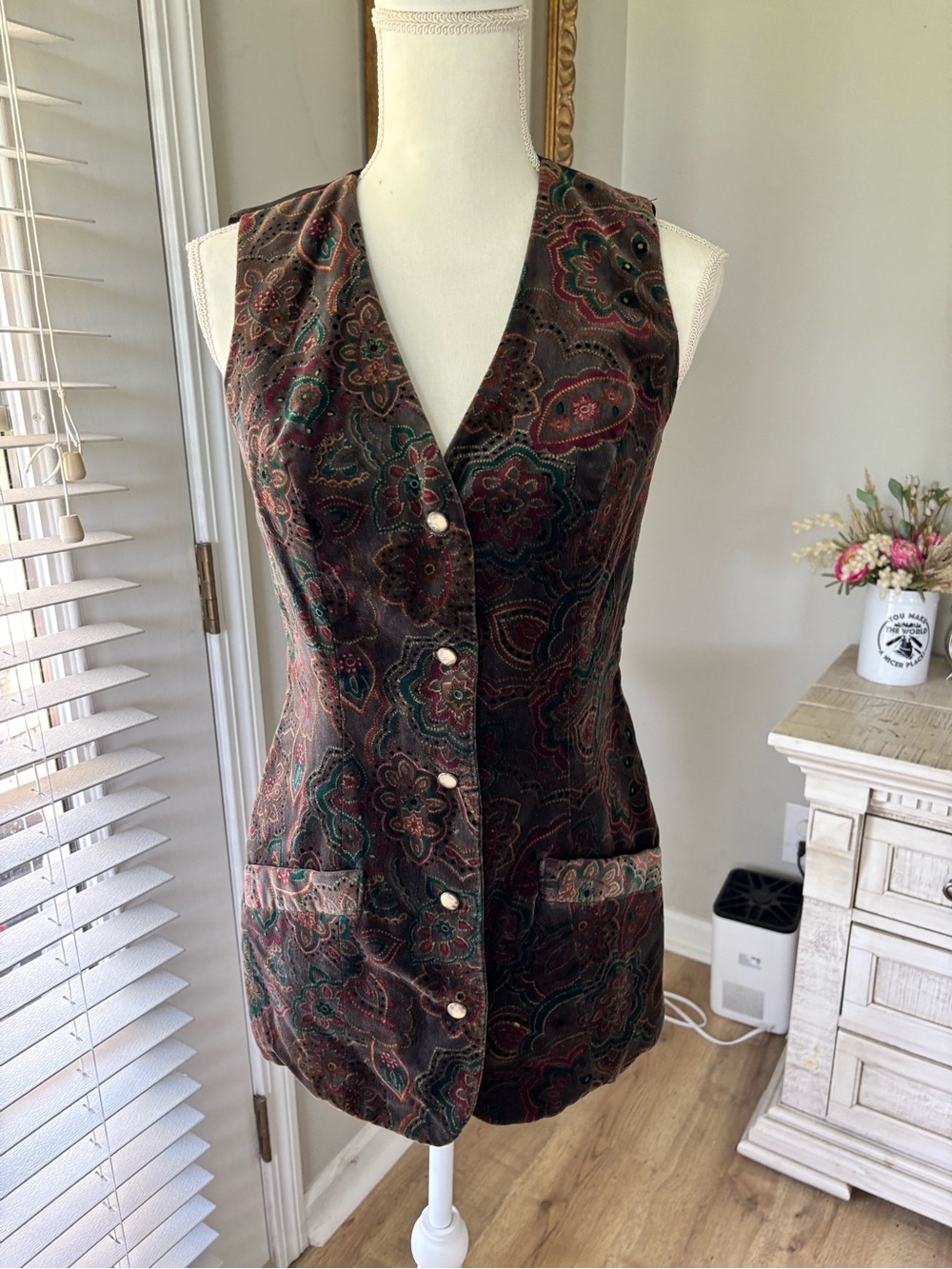 Vintage GUESS Velvet Paisley Vest | 90s Boho Grunge size medium made in USA
